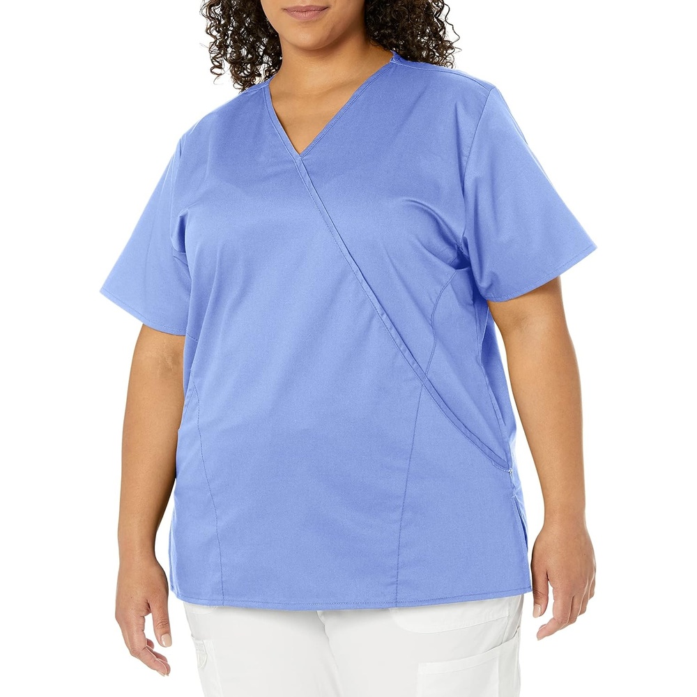 image:imageWINK WonderWORK Womens Mock Wrap Scrub TopCeil Blue