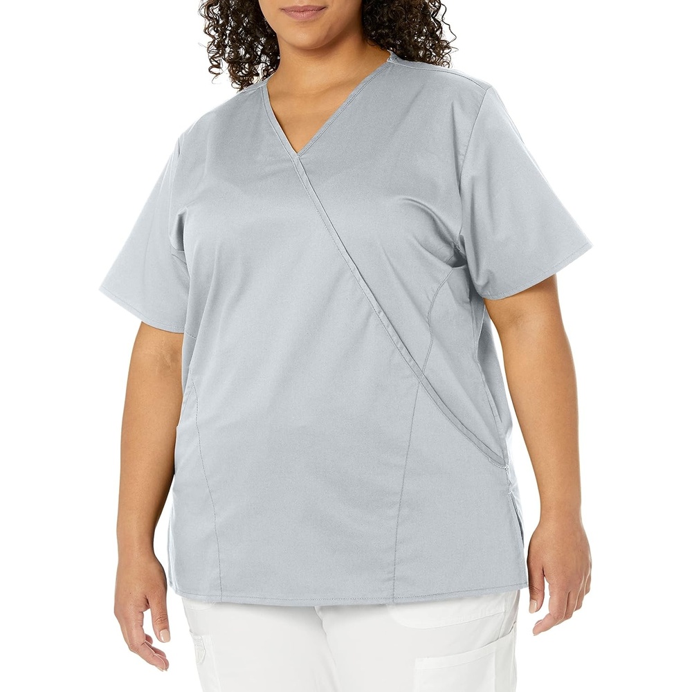 image:imageWINK WonderWORK Womens Mock Wrap Scrub TopGrey