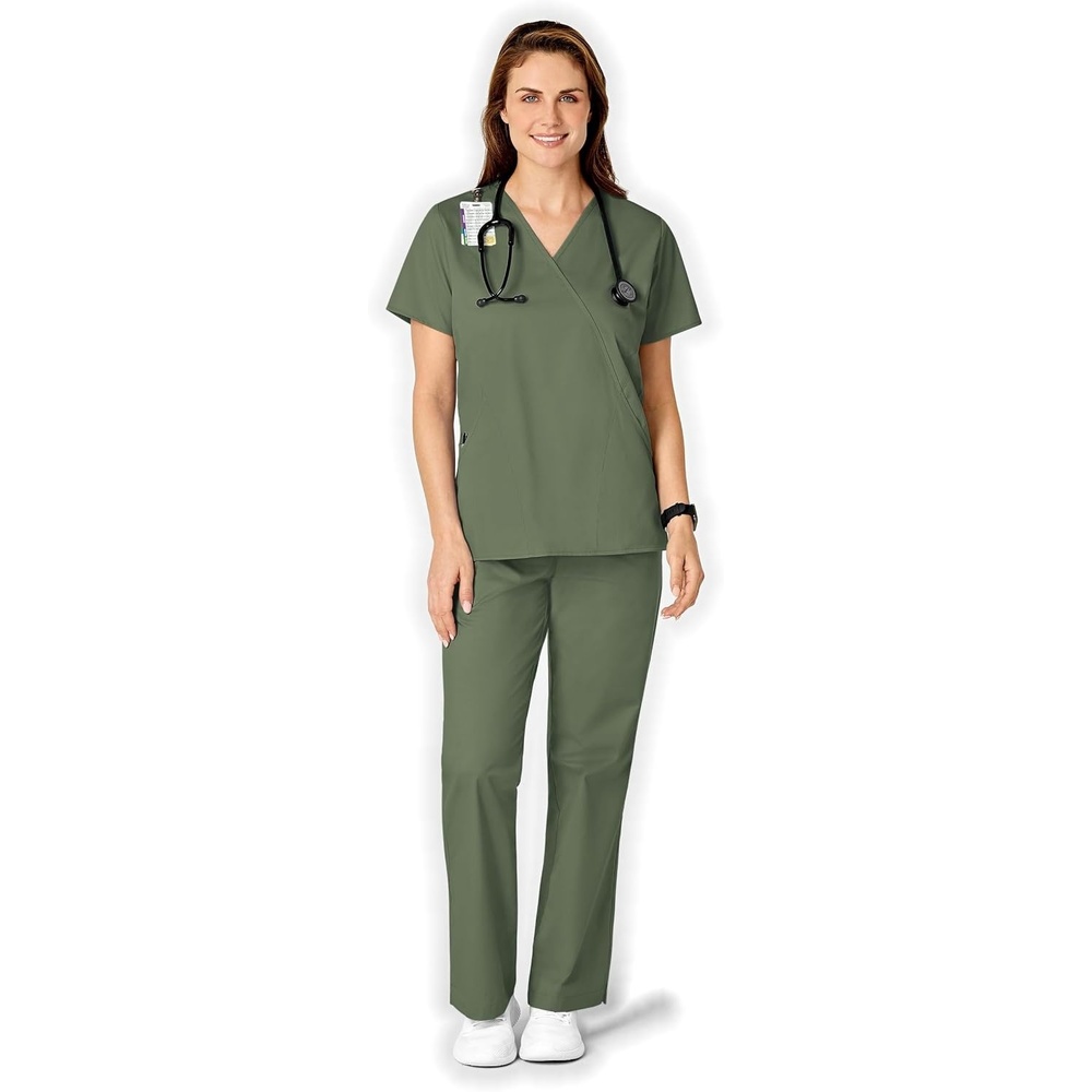 image:imageWINK WonderWORK Womens Mock Wrap Scrub TopOlive