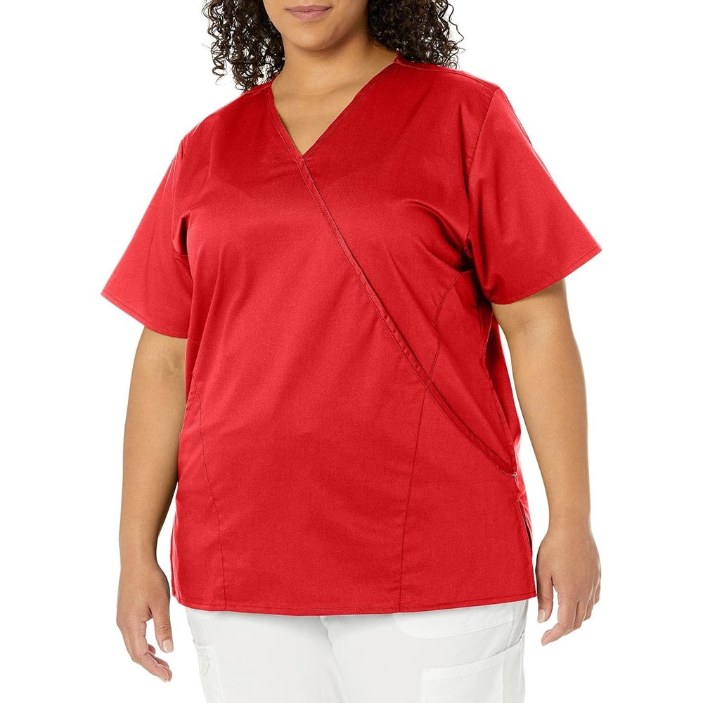 image:imageWINK WonderWORK Womens Mock Wrap Scrub TopRed