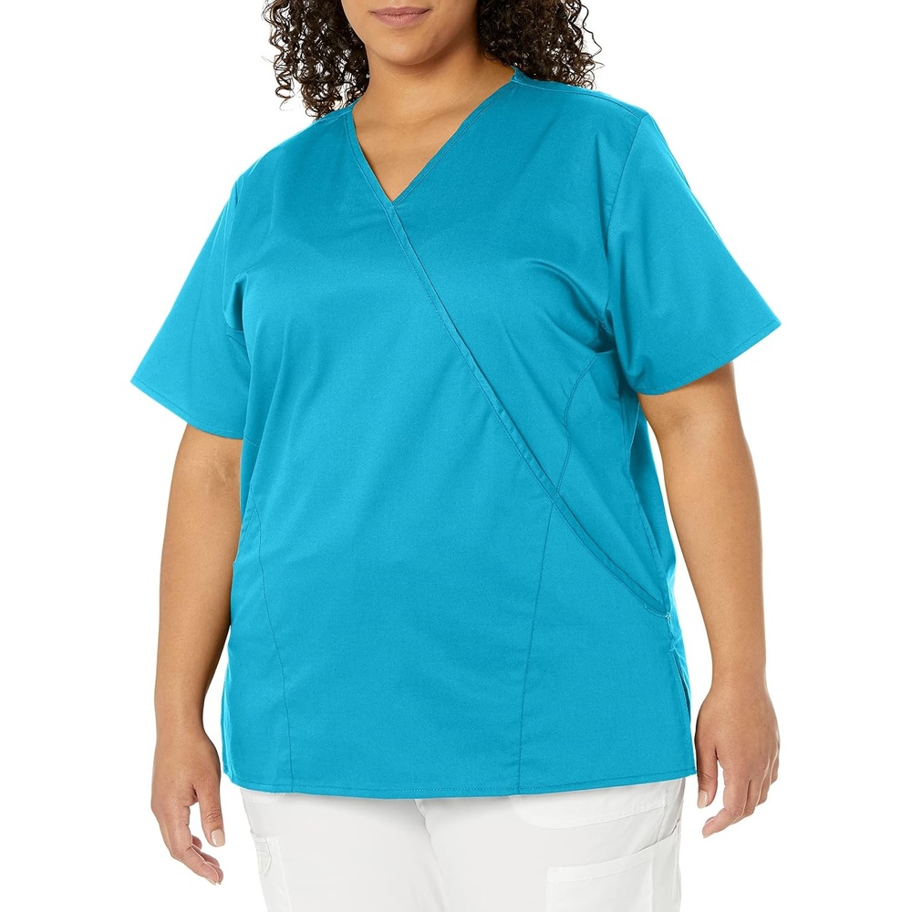 image:imageWINK WonderWORK Womens Mock Wrap Scrub TopTeal