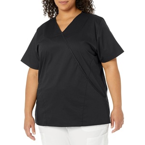 WINK WonderWORK Women’s Mock Wrap Scrub Top(Black)