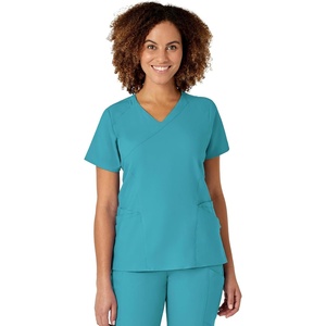 WINK WonderWORK Women’s Mock Wrap Scrub Top(Teal Blue)