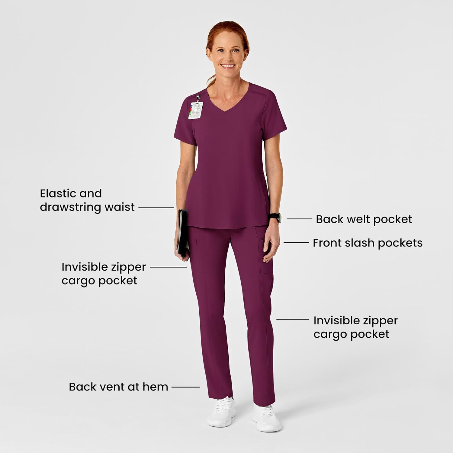 image:imageWink Renew Womens High Waist Slim Leg Scrub PantWine