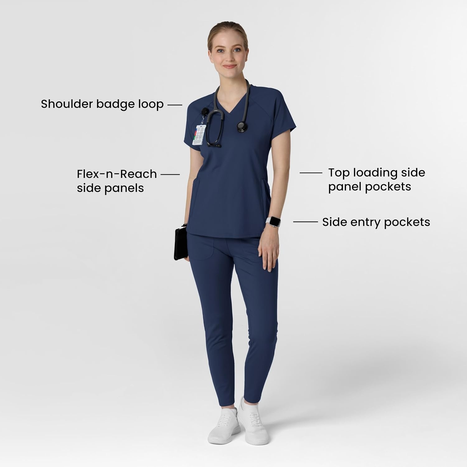 image:imageWink Renew Knit Womens FlexnReach VNeck Raglan Scrub TopNavy