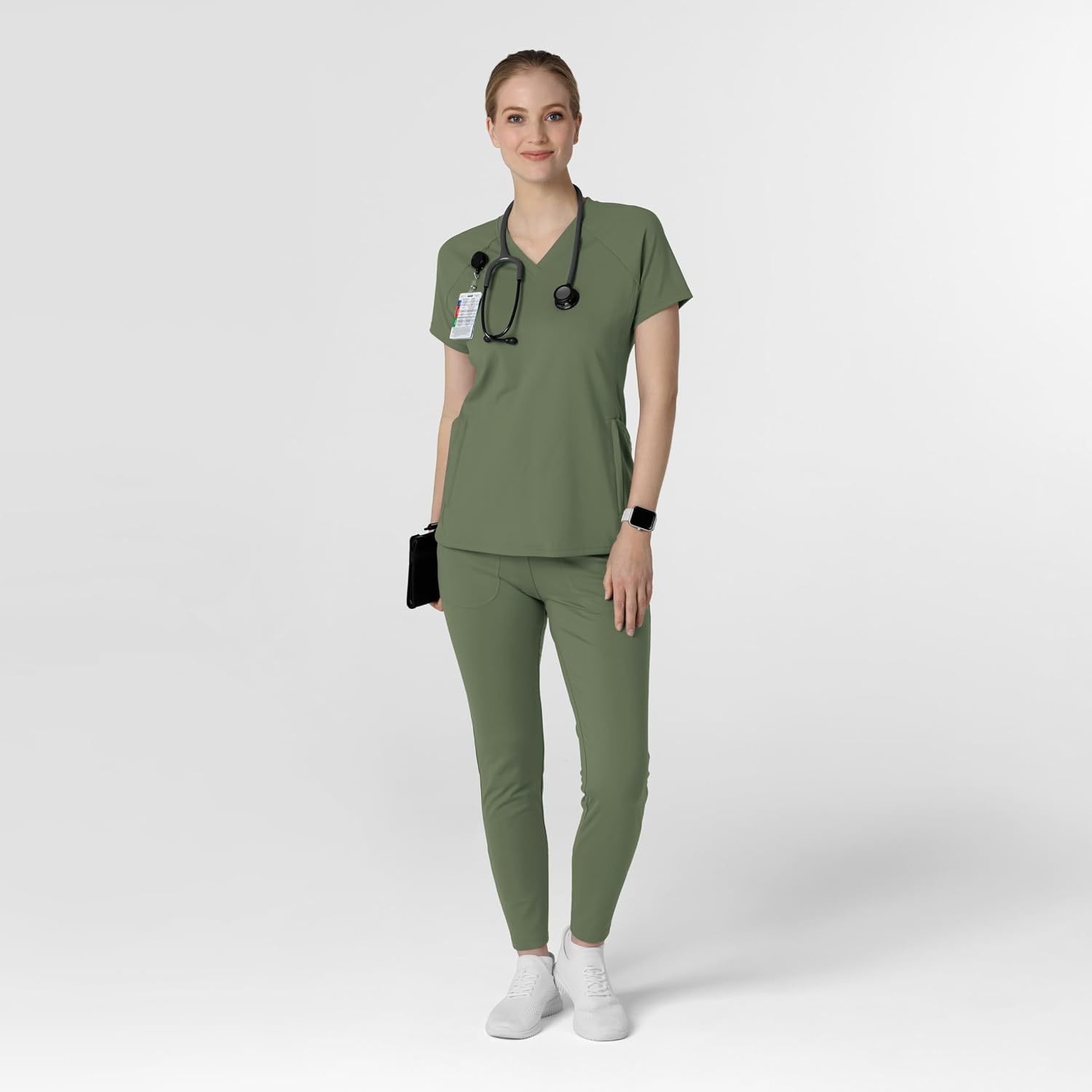 image:imageWink Renew Knit Womens FlexnReach VNeck Raglan Scrub TopOlive
