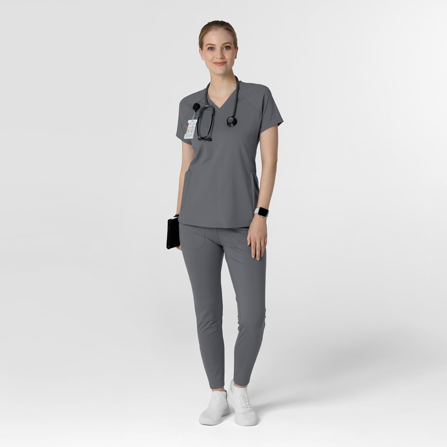 image:imageWink Renew Knit Womens FlexnReach VNeck Raglan Scrub TopPewter