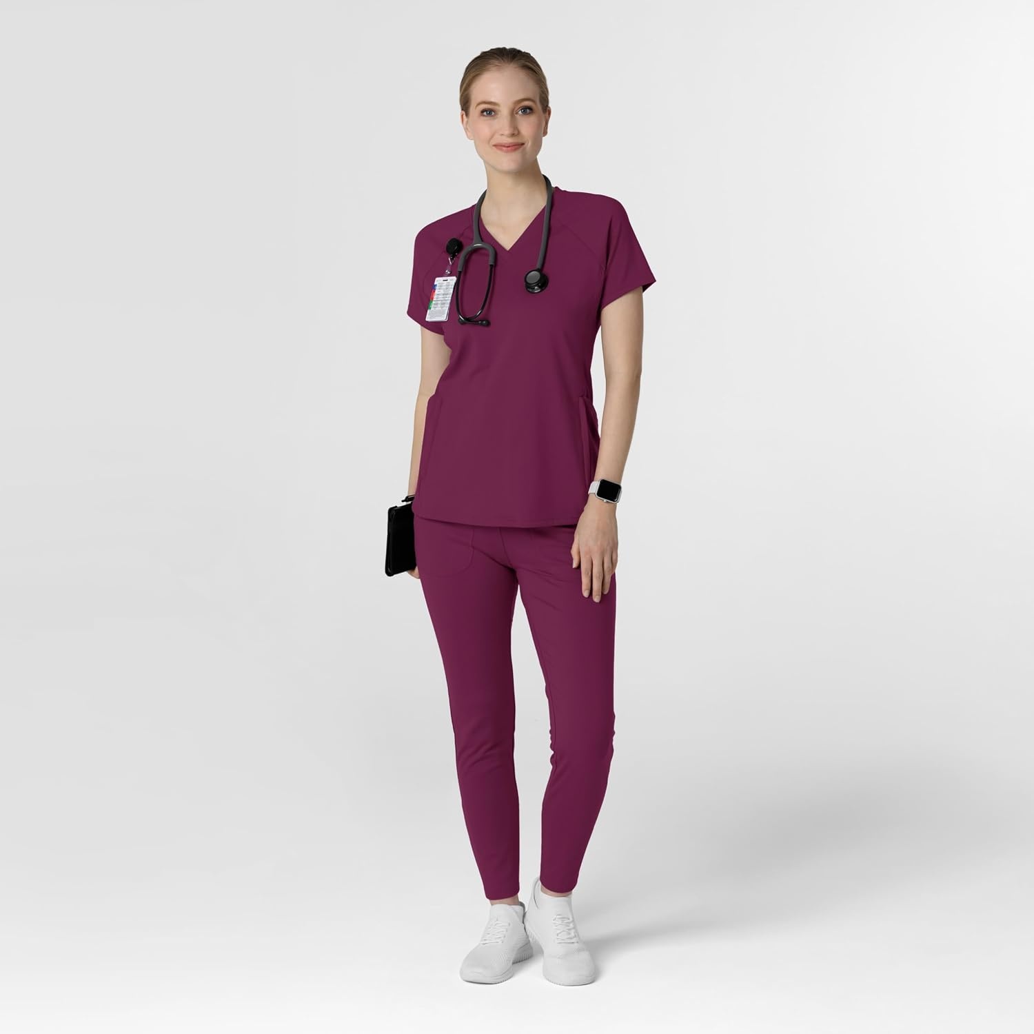 image:imageWink Renew Knit Womens FlexnReach VNeck Raglan Scrub TopWine