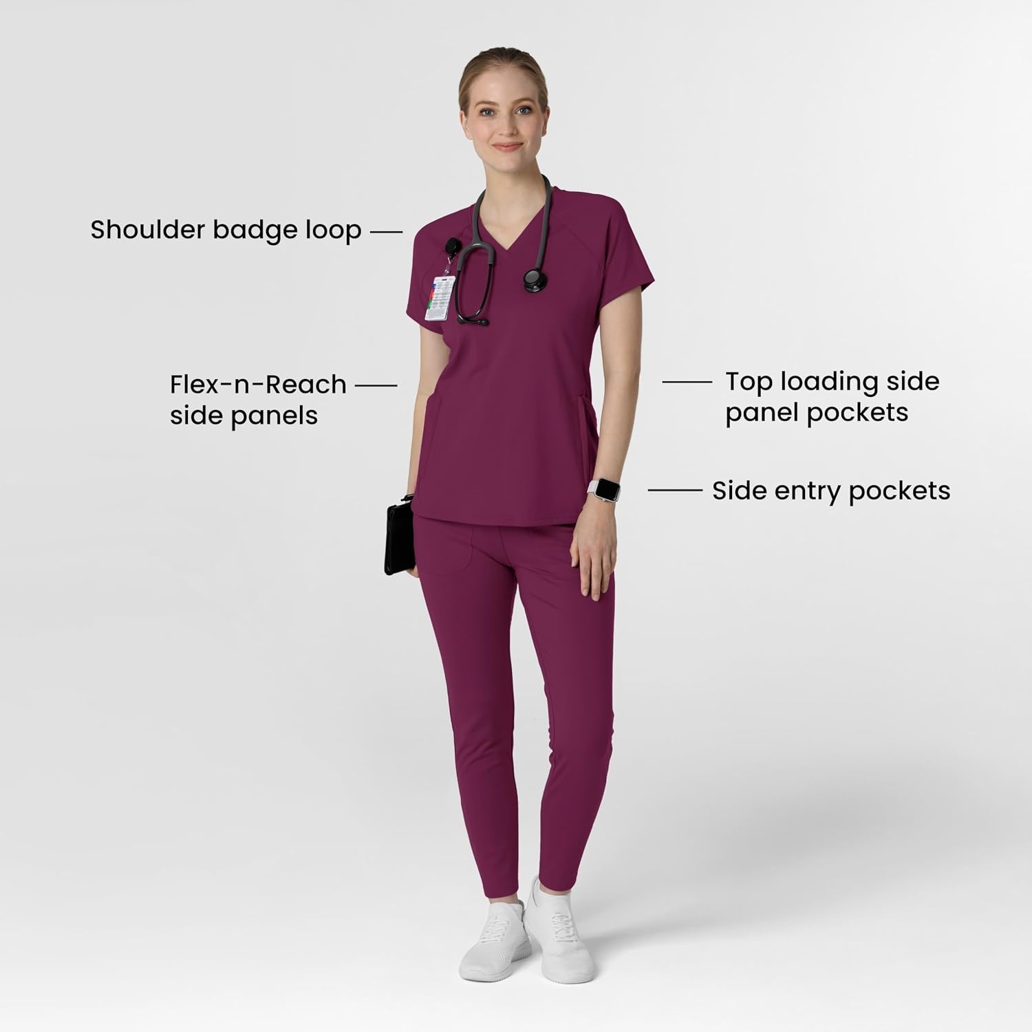 image:imageWink Renew Knit Womens FlexnReach VNeck Raglan Scrub TopWine