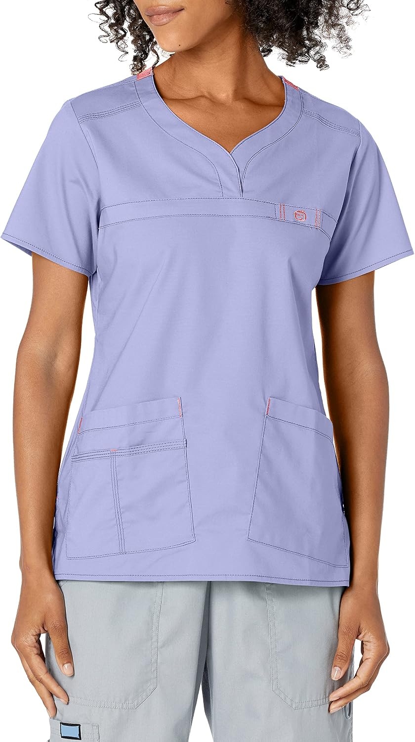 image:imageWink WonderFLEX Patience Womens Curved Notch Neck Scrub TopCeil Blue