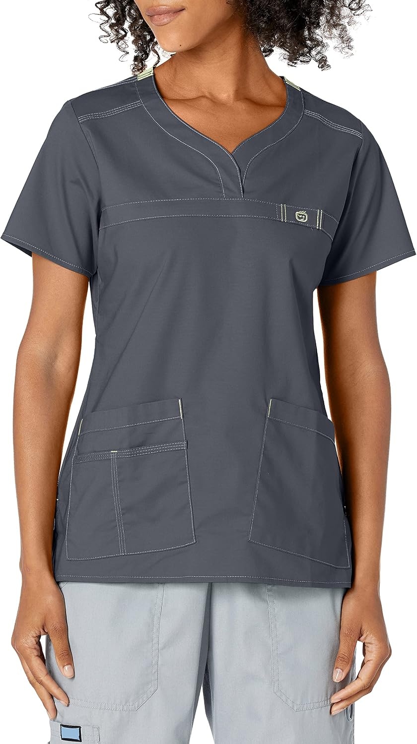 image:imageWink WonderFLEX Patience Womens Curved Notch Neck Scrub TopCharcoal