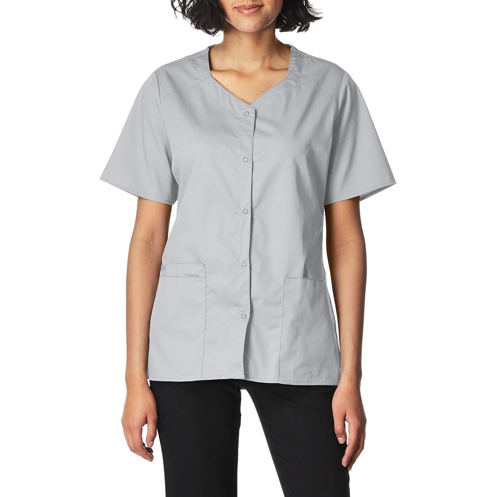 image:imageWINK WonderWORK Womens Short Sleeve Snap Front Scrub TopGrey