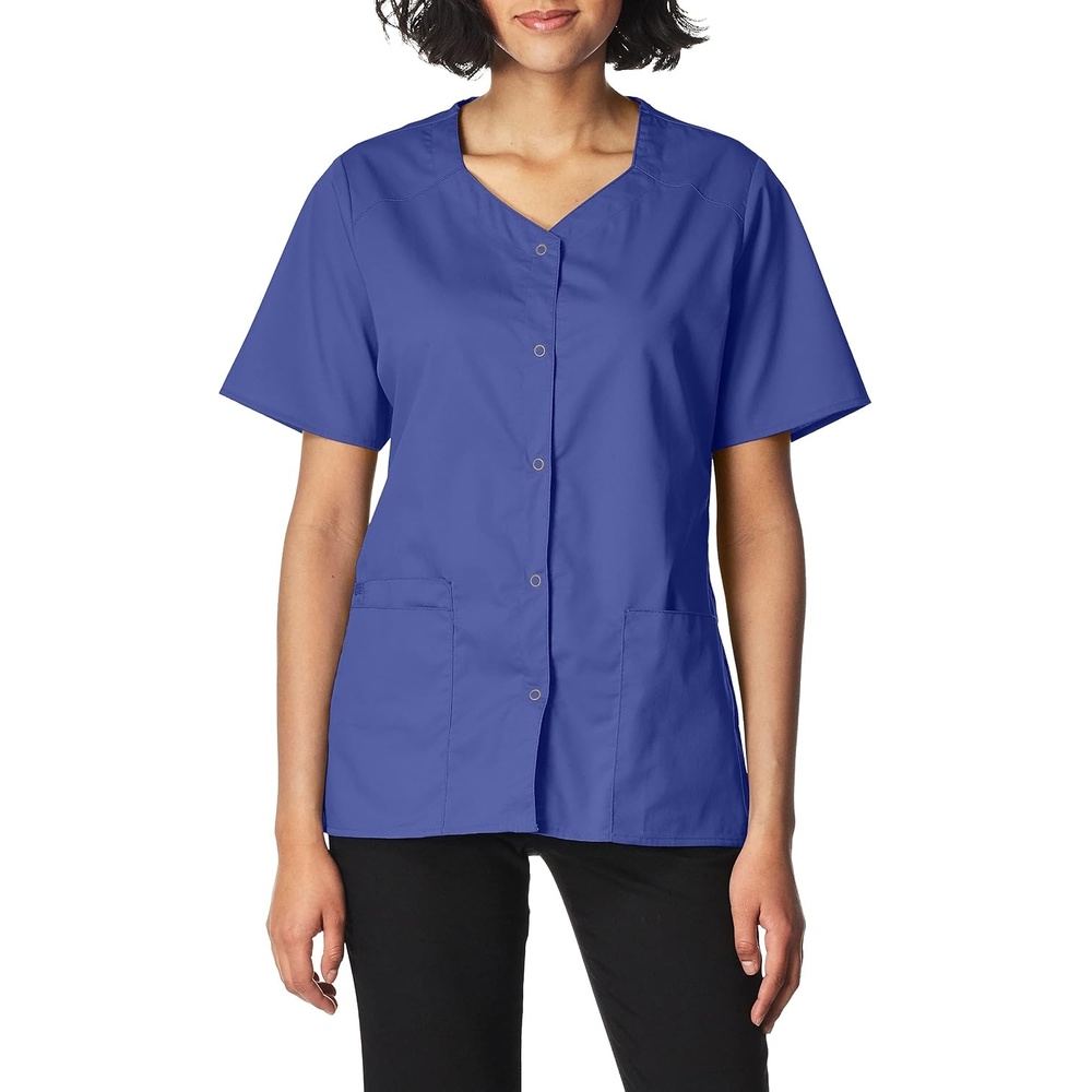 image:imageWINK WonderWORK Womens Short Sleeve Snap Front Scrub TopNavy