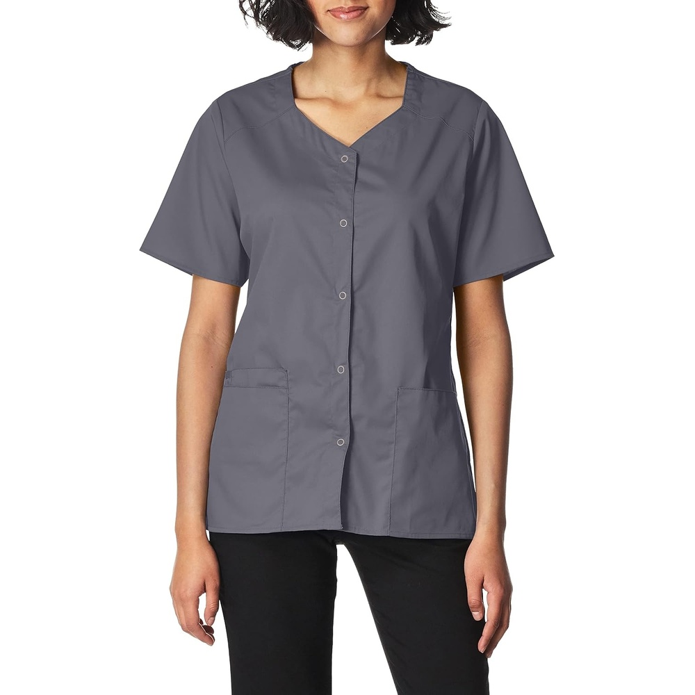 image:imageWINK WonderWORK Womens Short Sleeve Snap Front Scrub TopPewter