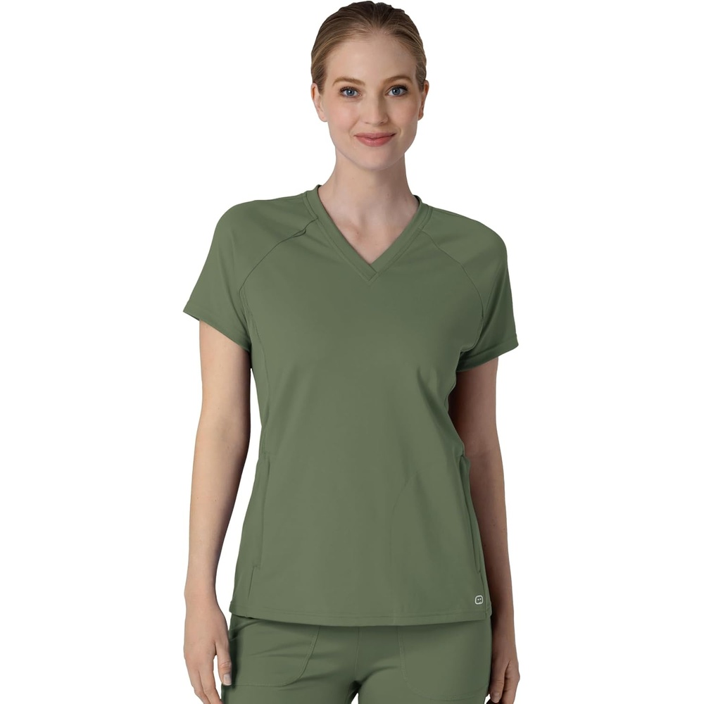 image:imageWink Renew Knit Womens FlexnReach VNeck Raglan Scrub TopOlive