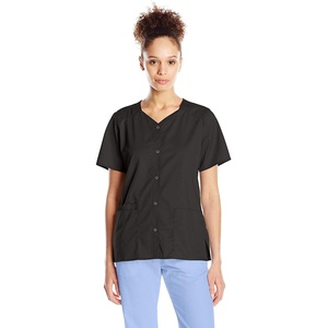 WINK WonderWORK Women’s Short Sleeve Snap Front Scrub Top(Black)
