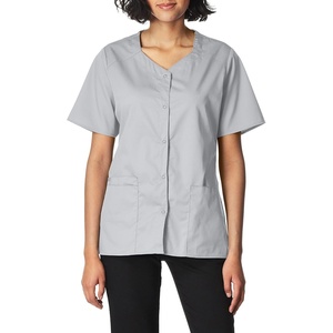WINK WonderWORK Women’s Short Sleeve Snap Front Scrub Top(Grey)
