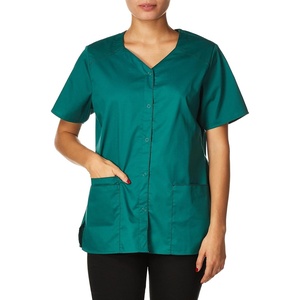WINK WonderWORK Women’s Short Sleeve Snap Front Scrub Top(Hunter)