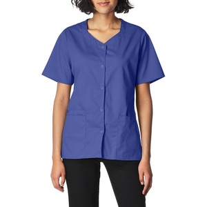 WINK WonderWORK Women’s Short Sleeve Snap Front Scrub Top(Navy)