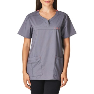 Wink WonderFLEX Patience – Women’s Curved Notch Neck Scrub Top(Pewter)