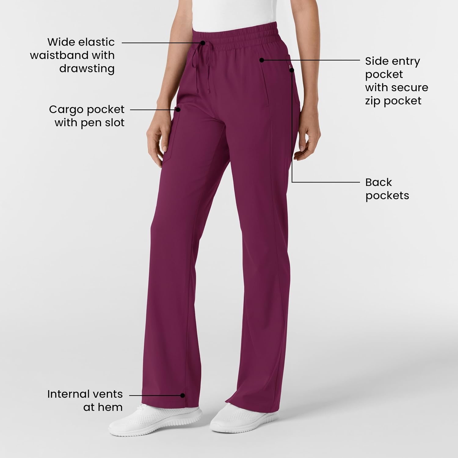 image:imageWINK Boundless Womens Bootcut Scrub PantWine