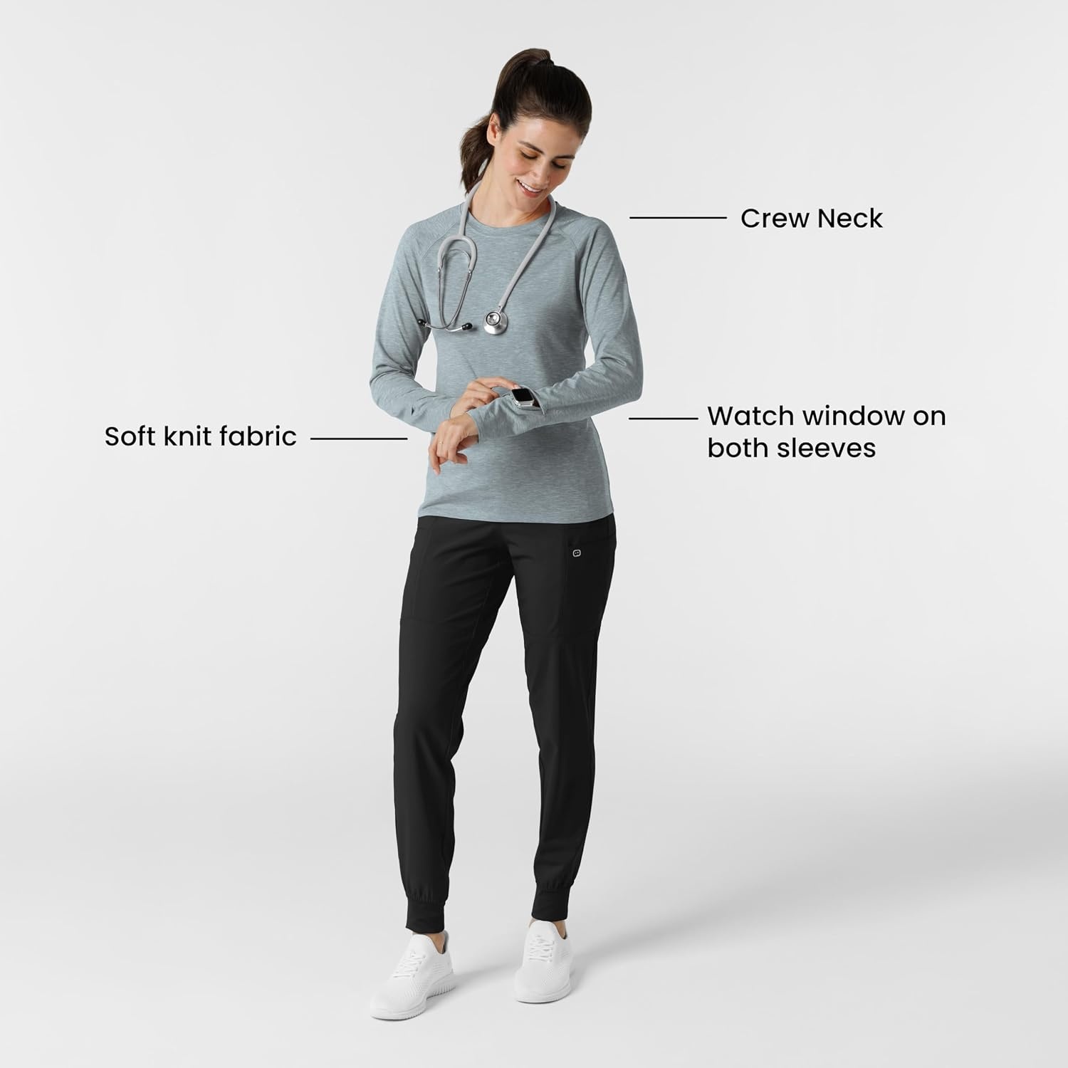 image:imageWink Layers Womens Watch Window Underscrub TopGrey Heather
