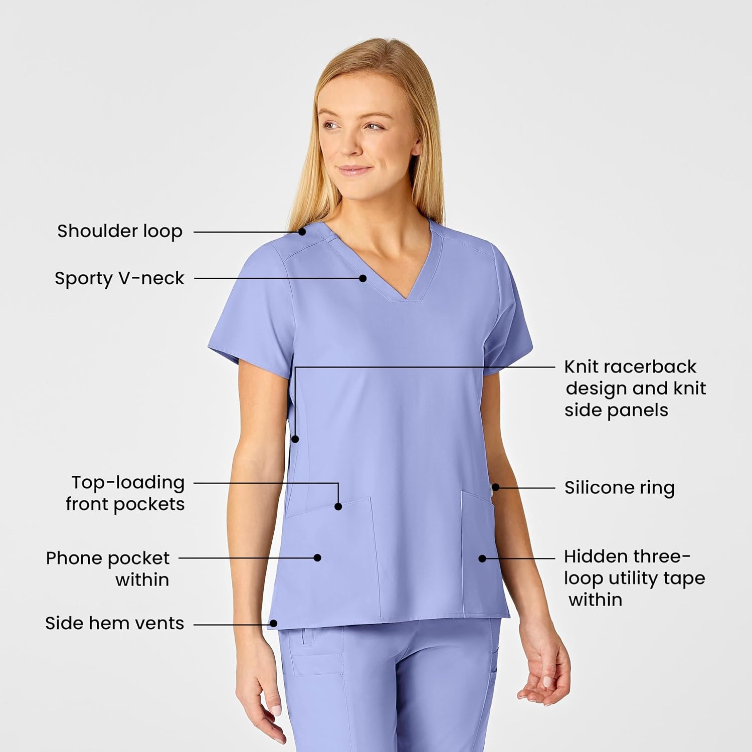 image:imageWomens Flex Back Stylized VNeck TopCeil Blue