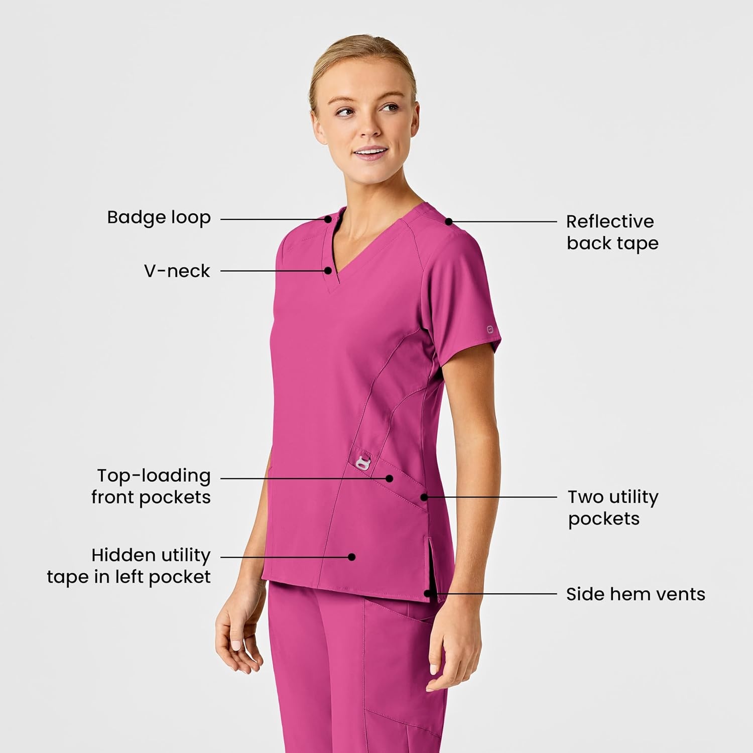 image:imageWomens Flex Back Stylized VNeck TopHot Pink