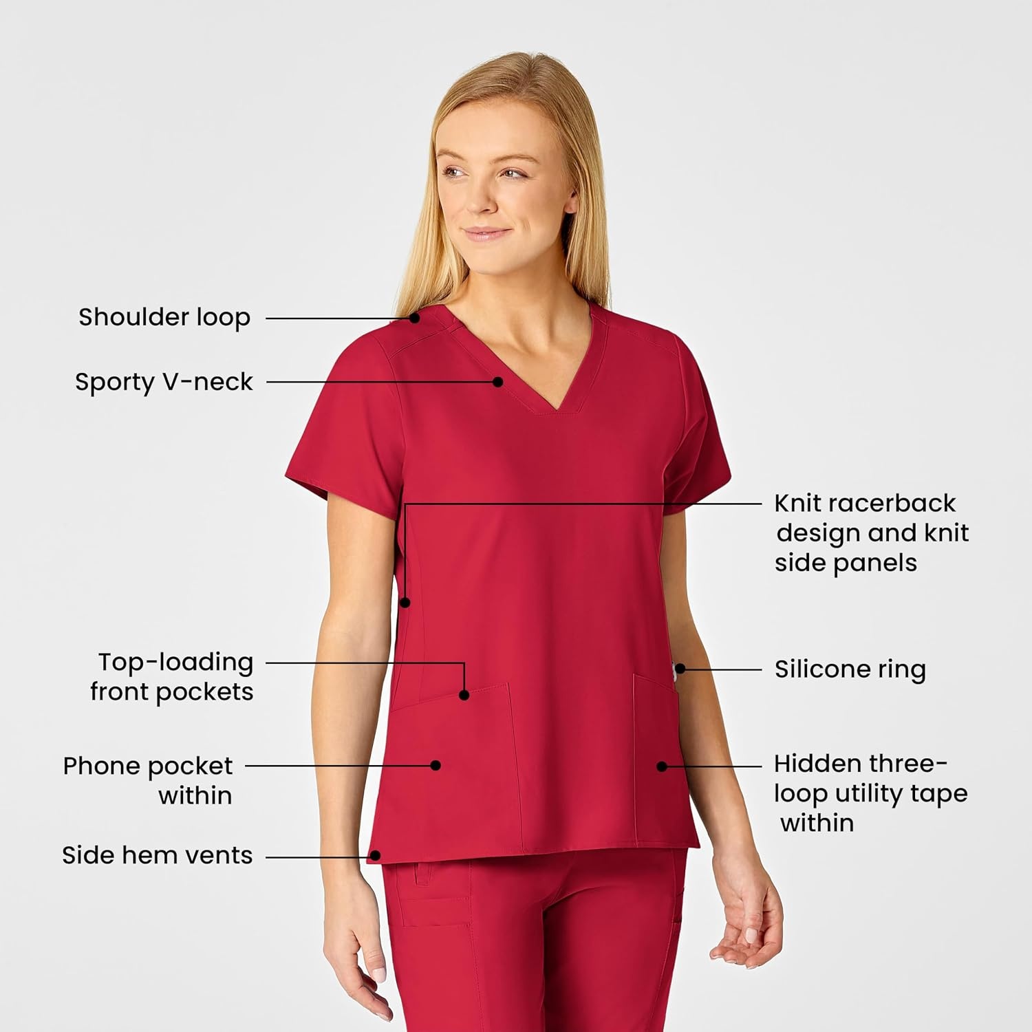 image:imageWomens Flex Back Stylized VNeck TopRed