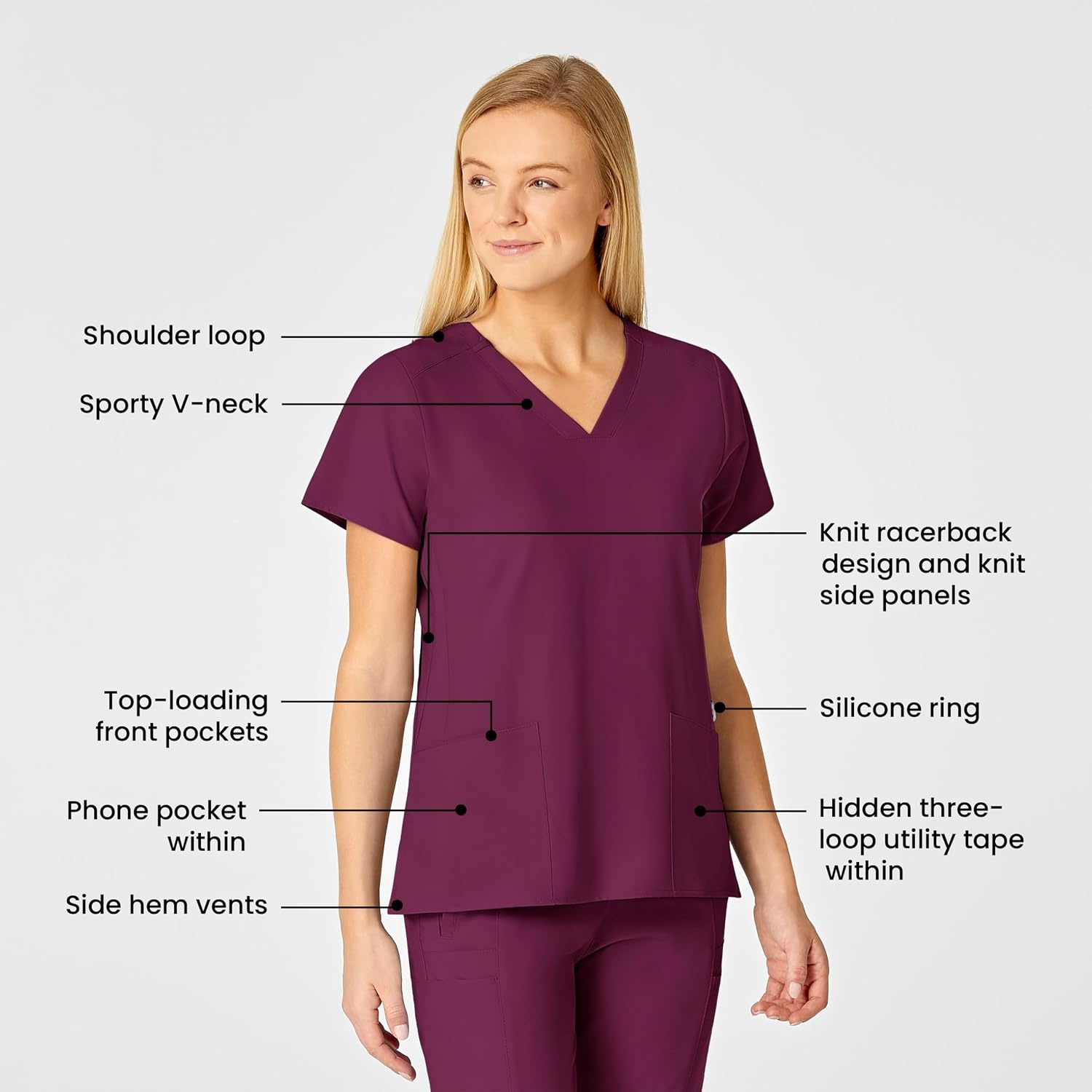 image:imageWomens Flex Back Stylized VNeck TopWine