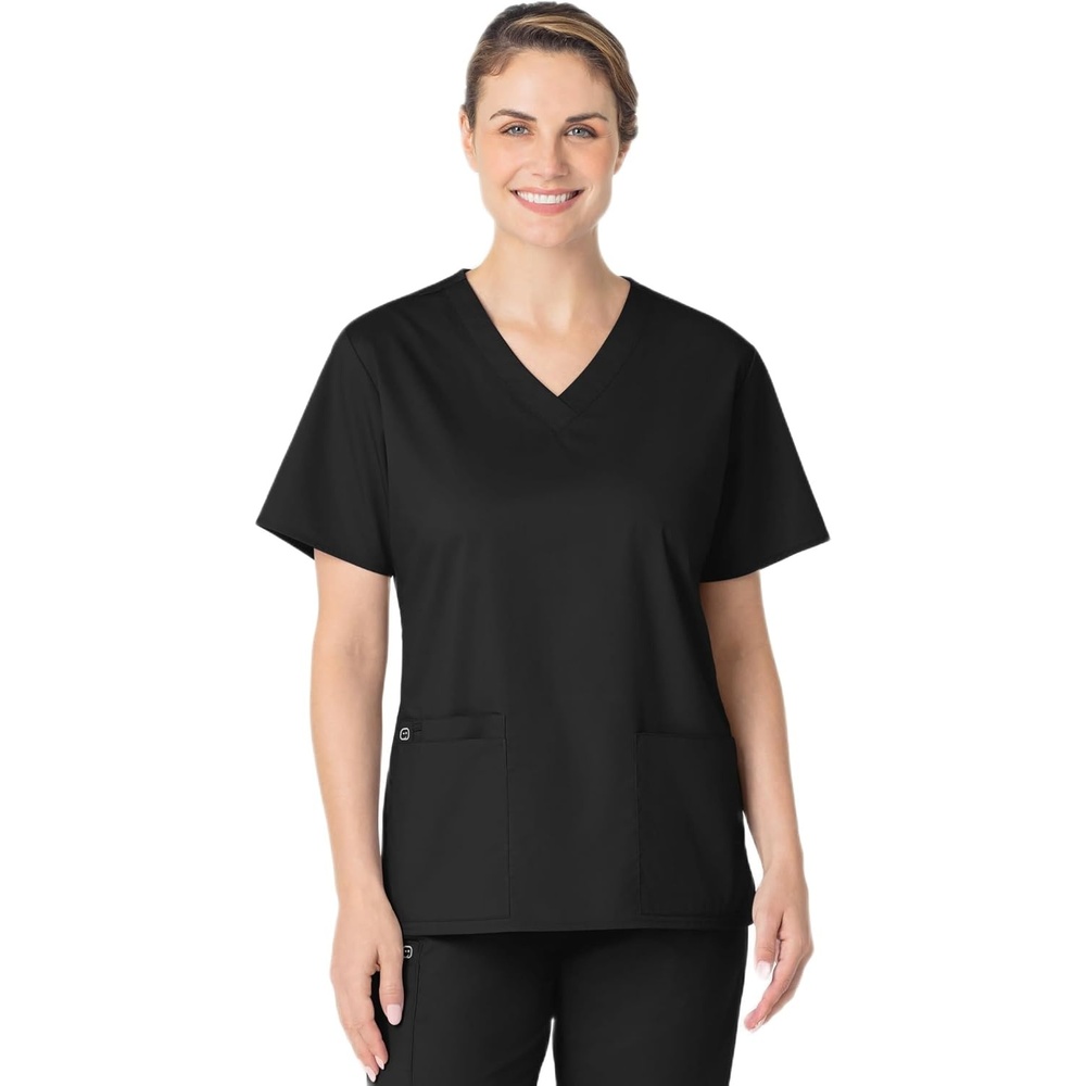 image:imageWonderWORK Wink Scrubs for Women Vneck Scrub TopsBlack