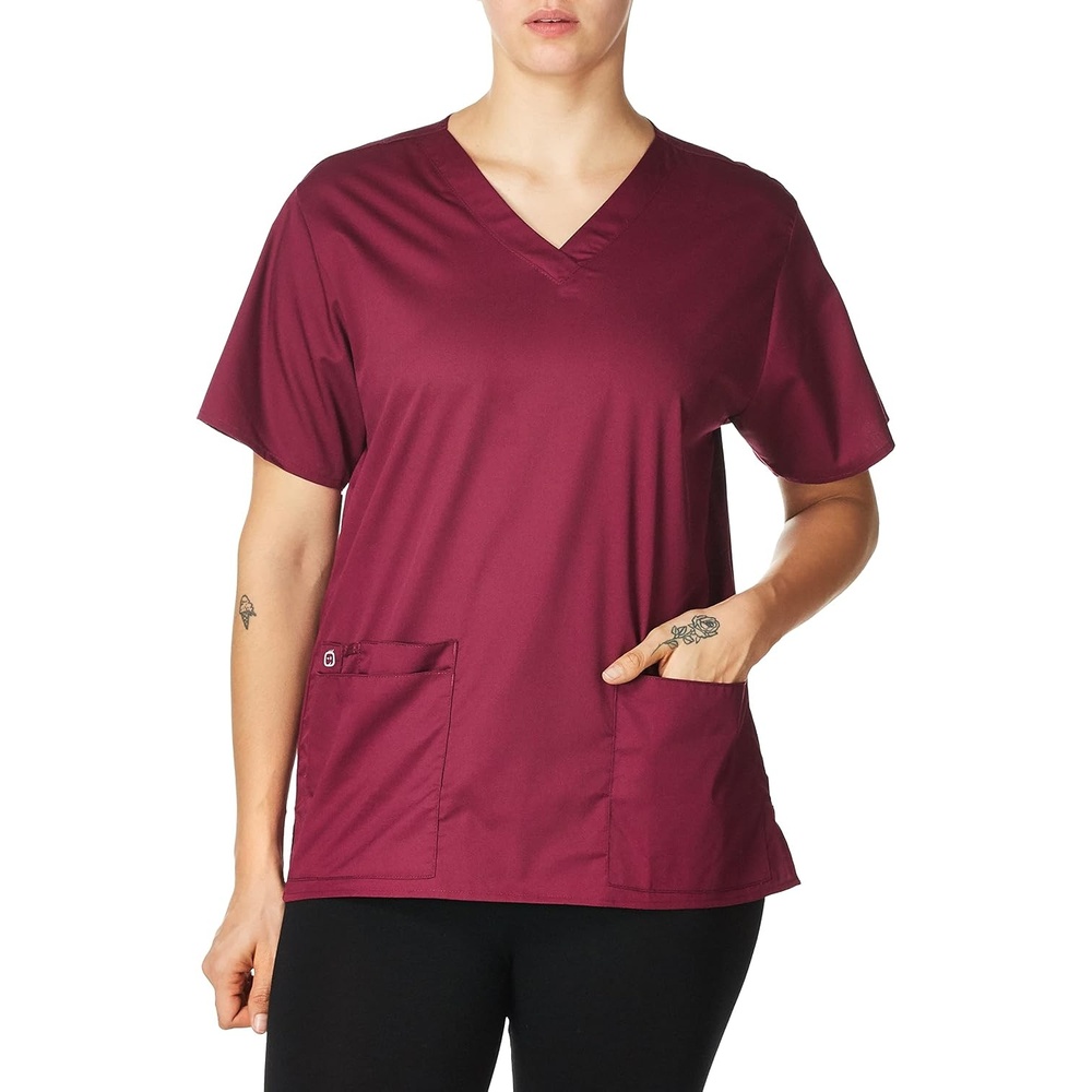 image:imageWonderWORK Wink Scrubs for Women Vneck Scrub TopsWine