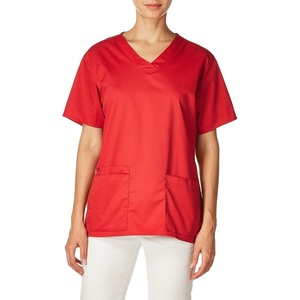 WonderWORK Wink Scrubs for Women, Vneck Scrub Tops(Red)